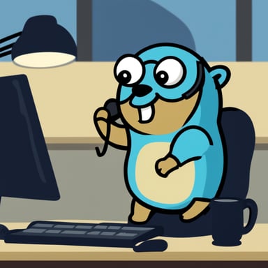 Go Blue Gopher as a tech support employee on the phone.