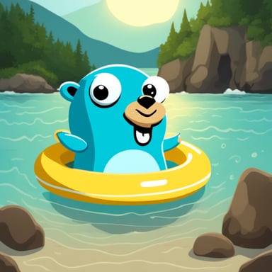 Go Blue Gopher swimming in the sea with a swimming ring.