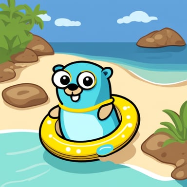 Go Blue Gopher swimming in the sea with a swimming ring.