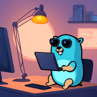 Go Blue Gopher is busy coding away, typing up lines of code to solve complex problems.