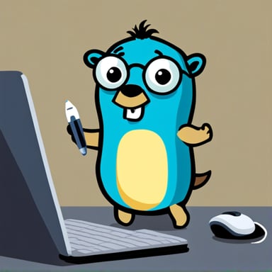 Go Blue Gopher is busy coding away, typing up lines of code to solve complex problems.