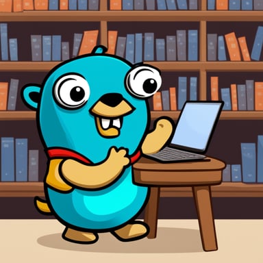 Go Blue Gopher is busy coding away, typing up lines of code to solve complex problems.