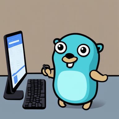 Go Blue Gopher is busy coding away, typing up lines of code to solve complex problems.