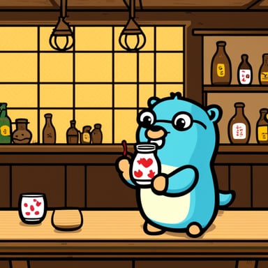 Go Blue Gopher drinking Japanese sake in an izakaya.