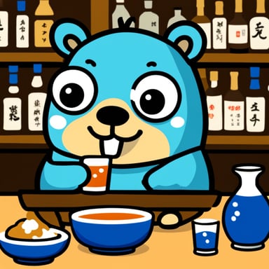 Go Blue Gopher drinking Japanese sake in an izakaya.