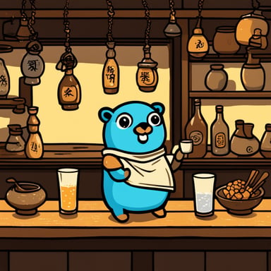 Go Blue Gopher drinking Japanese sake in an izakaya.
