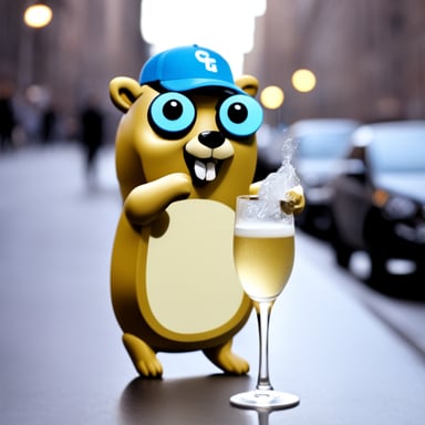 Go Blue Gopher drinking champagne