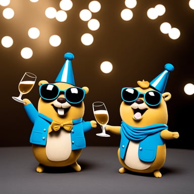 Two Go Blue Gopher mascots cheering with champagne.