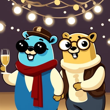Two Go Blue Gopher mascots cheering with champagne.