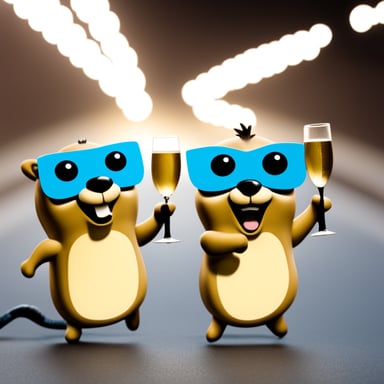 Two Go Blue Gopher mascots cheering with champagne.