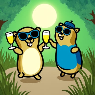 Two Go Blue Gopher enjoying champagne.