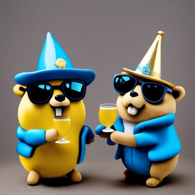 Two Go Blue Gopher enjoying champagne.