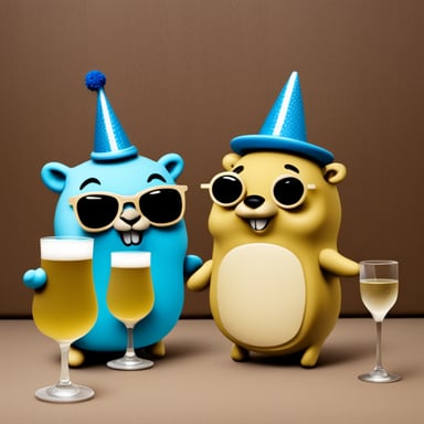 Two Go Blue Gopher enjoying champagne.