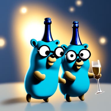 Two Go Blue Gopher enjoying champagne.