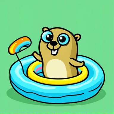Go Blue Gopher swimming with a swimming ring