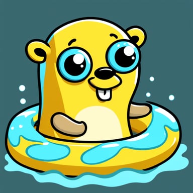 Go Blue Gopher swimming with a swimming ring
