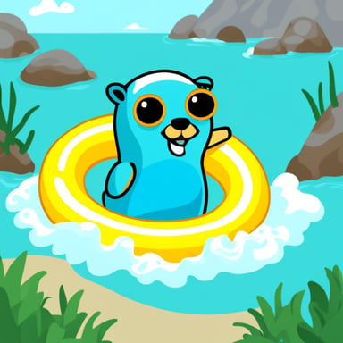 Go Blue Gopher swimming with a swimming ring