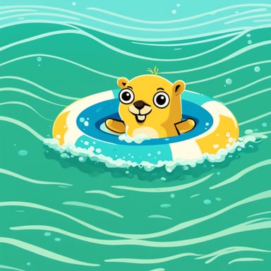 Go Blue Gopher with a swimming ring in the sea, floating peacefully under the sun.
