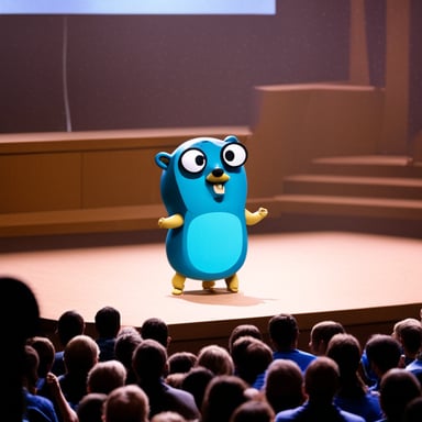 Go Blue Gopher wondered on the stage waiting for questions.