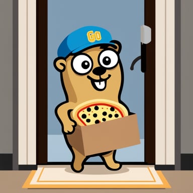 Go Blue Gopher working as a pizza delivery mascot brings smiles every time he shows up at the door.