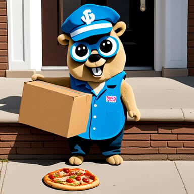 Go Blue Gopher working as a pizza delivery mascot brings smiles every time he shows up at the door.