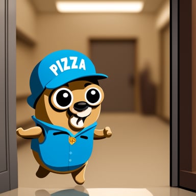 Go Blue Gopher working as a pizza delivery mascot brings smiles every time he shows up at the door.