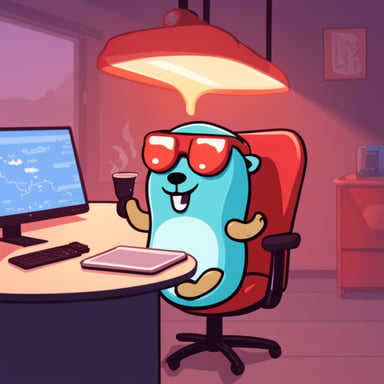 Go Blue Gopher is heating a slice of margherita pizza while coding.
