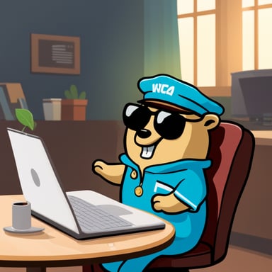 Go Blue Gopher heating a slice of margherita pizza while sitting in front of his PC station.