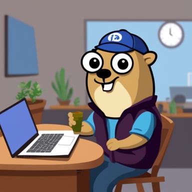 Go Blue Gopher is compiling a program while eating pizza.