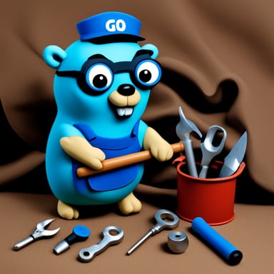 Go Blue Gopher: Jack of all trades and master of all, adeptly holding many tools, showcasing versatility and skill.