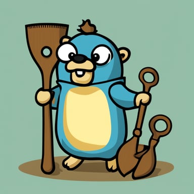 Go Blue Gopher: Jack of all trades and master of all, adeptly holding many tools, showcasing versatility and skill.