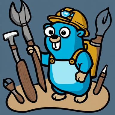 Go Blue Gopher: Jack of all trades and master of all, adeptly holding many tools, showcasing versatility and skill.