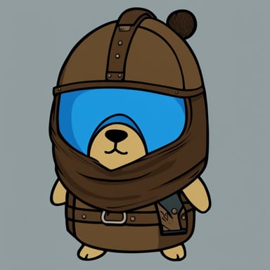 Make a cartoon Go Blue Gopher in the style of a Skyrim guard with the Skyrim guard helmet.