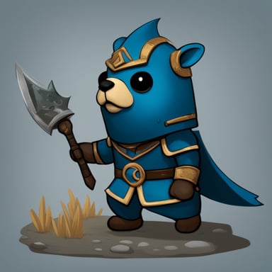 Make a cartoon Go Blue Gopher in the style of a Skyrim guard with the Skyrim guard helmet.