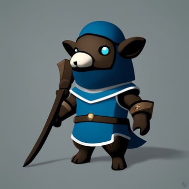 Make a cartoon Go Blue Gopher in the style of a Skyrim guard with the Skyrim guard helmet.