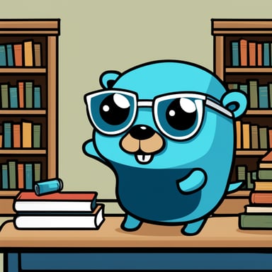 Generate a fast go blue gopher with some lightning strikes on him and the words fson depicted clearly. It should evoke that the library it represents is fast and allocation-free.