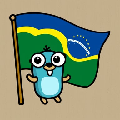 Happy Go Blue Gopher holding a green and yellow flag (Brazil).