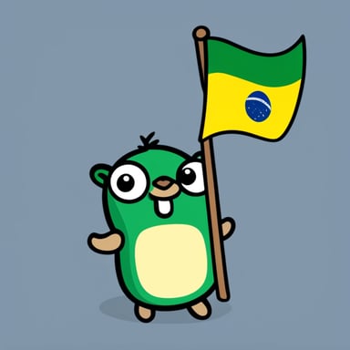 Happy Go Blue Gopher holding a green and yellow flag (Brazil).