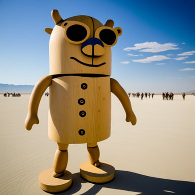Go Blue Gopher as the wooden man effigy at Burning Man
