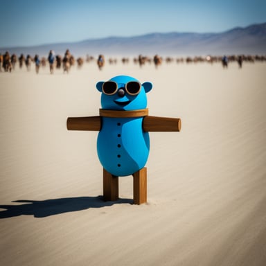 Go Blue Gopher as the wooden man effigy at Burning Man