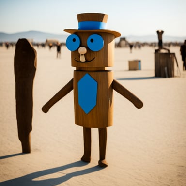 Go Blue Gopher as the wooden man effigy at Burning Man