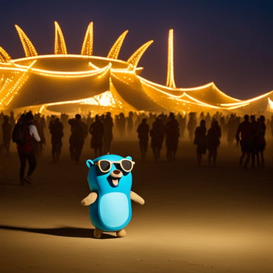 Go Blue Gopher partying at Burning Man.