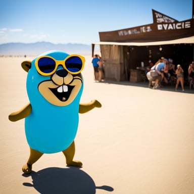 Go Blue Gopher partying at Burning Man.