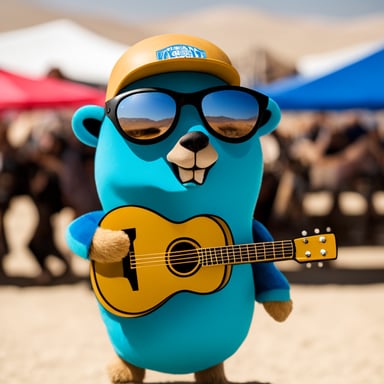 Go Blue Gopher in Ranger gear at Burning Man during the day.