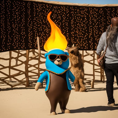 Go Blue Gopher as a Burning Man attendee wearing Burning Man icon