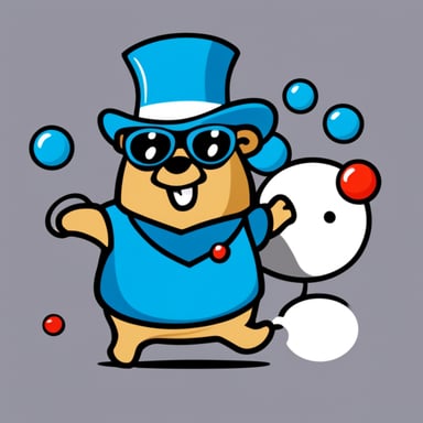 Go Blue Gopher juggling logos of Java Spring Boot and other technologies.
