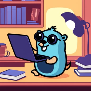 Happy go blue gopher with laptop