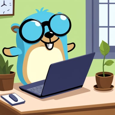 Happy go blue gopher with laptop