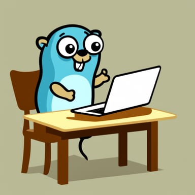 Happy go blue gopher with laptop