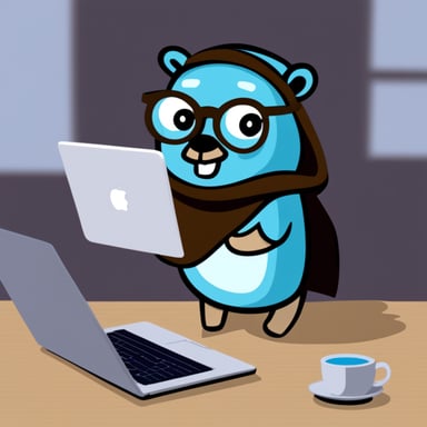 Go Blue Gopher with glasses and laptop
